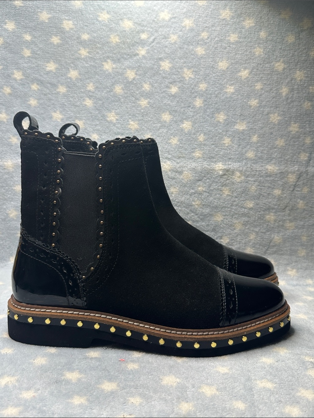 Black Studded Chelsea Ankle Boots - Women's
